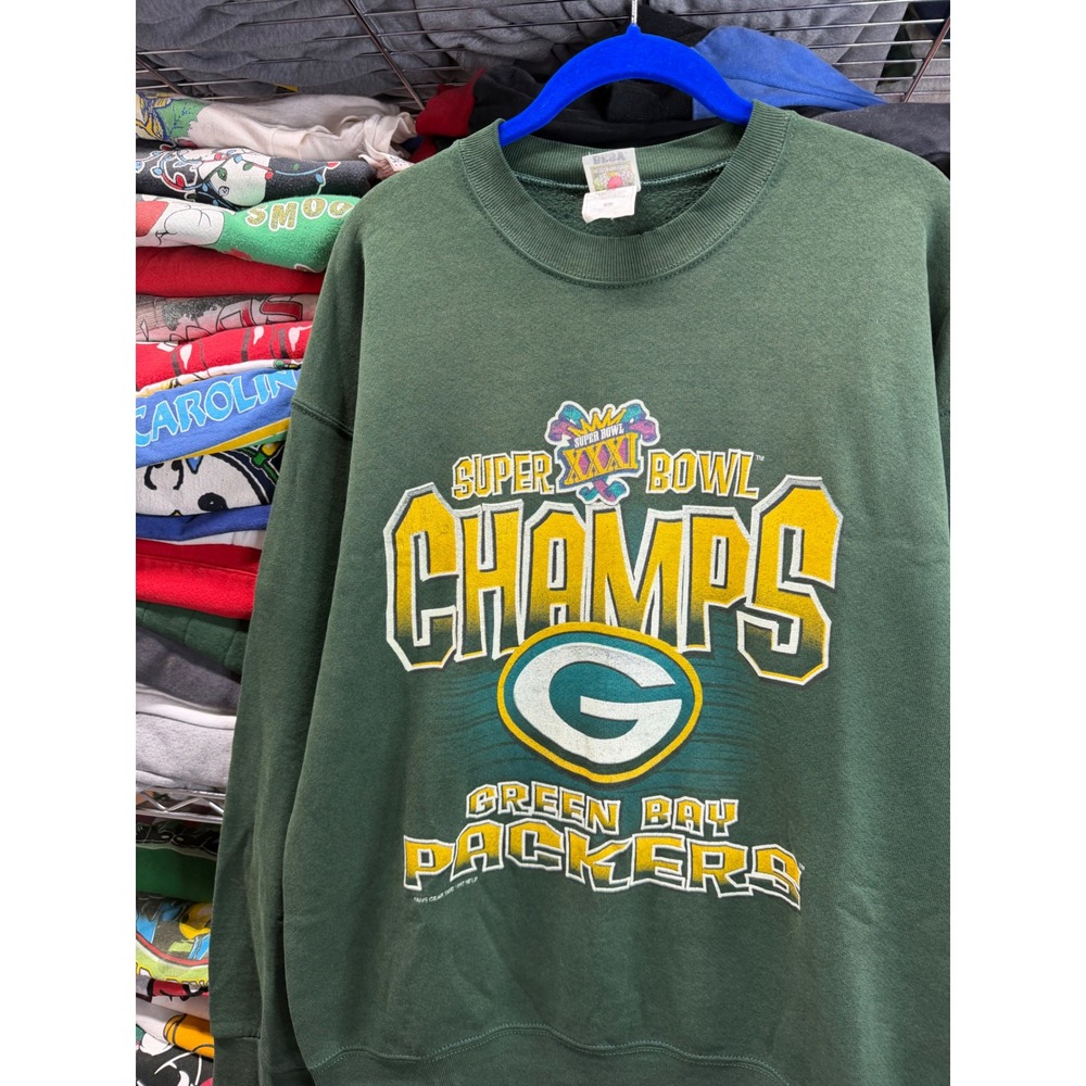 Vintage 90s NFL Fire Green Bay Packers Super Bowl XXXI Champs Sweatshirt L